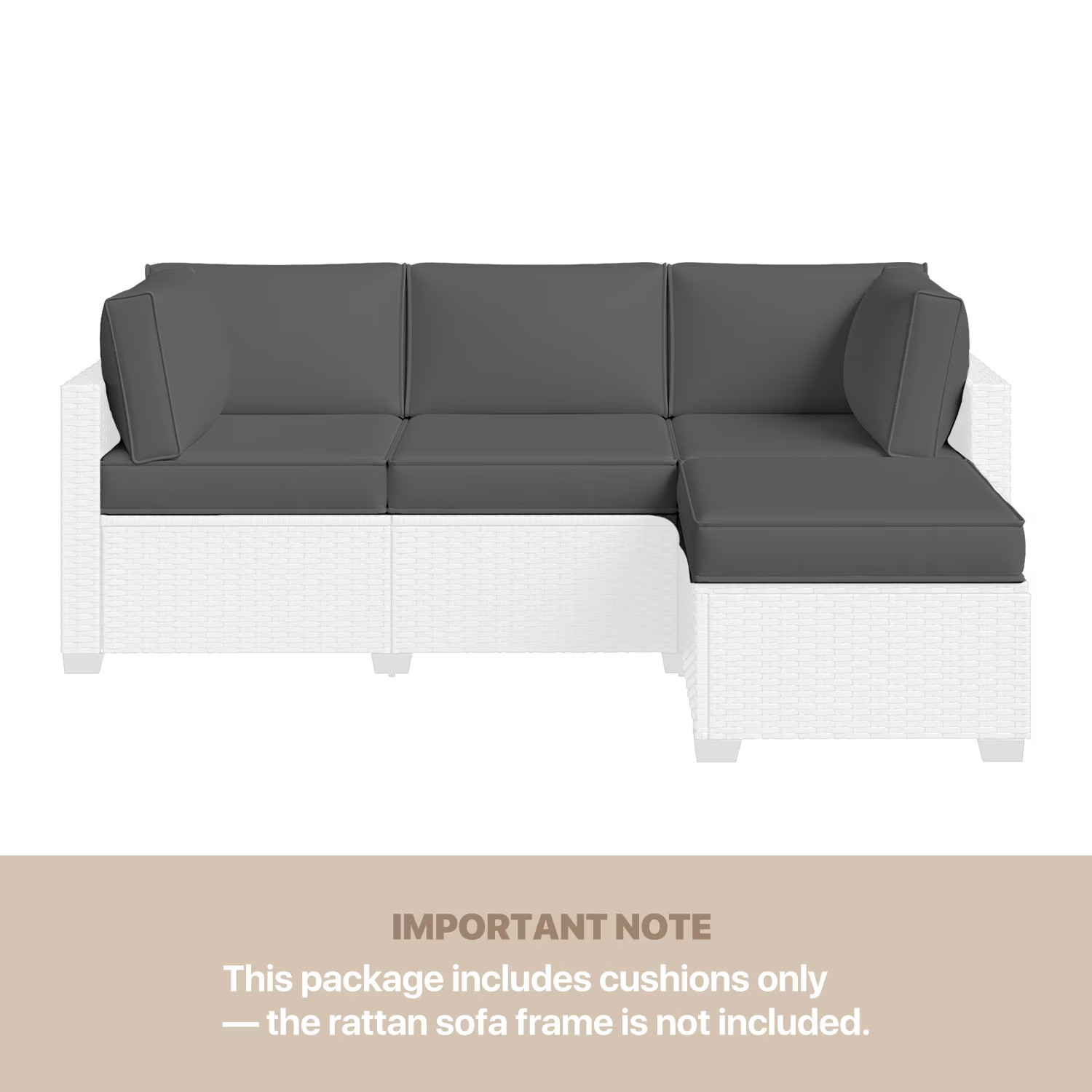 4-Person Dark Gray Outdoor Sectional Sofa Cushions, Waterproof Polyester