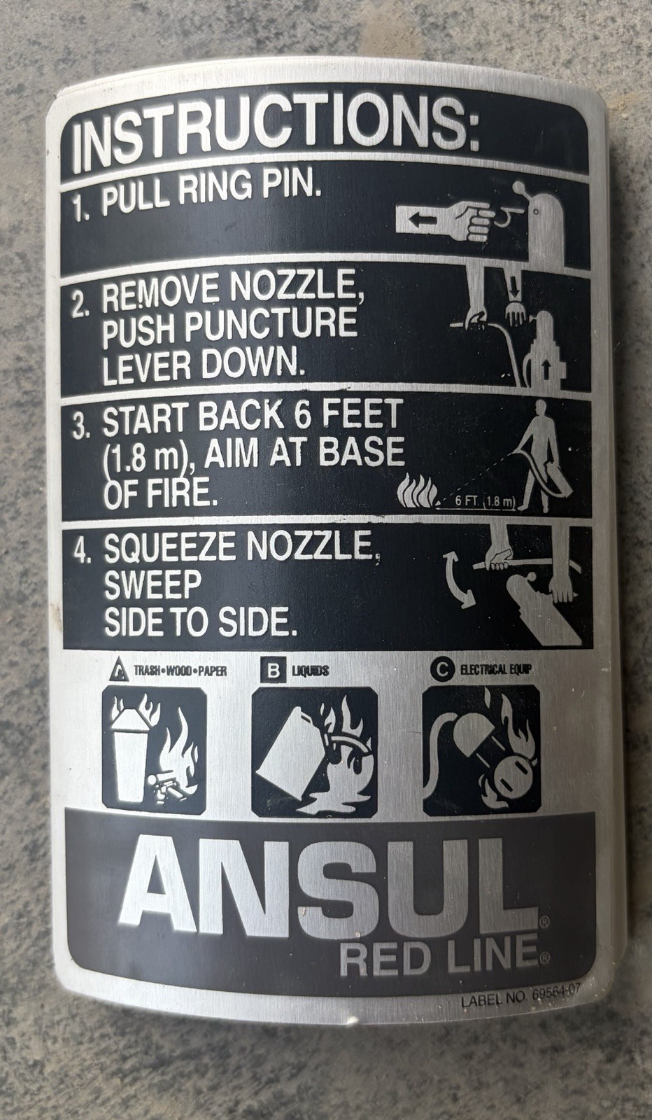 Ansul Redline P/N- 69564 ABC Front Label