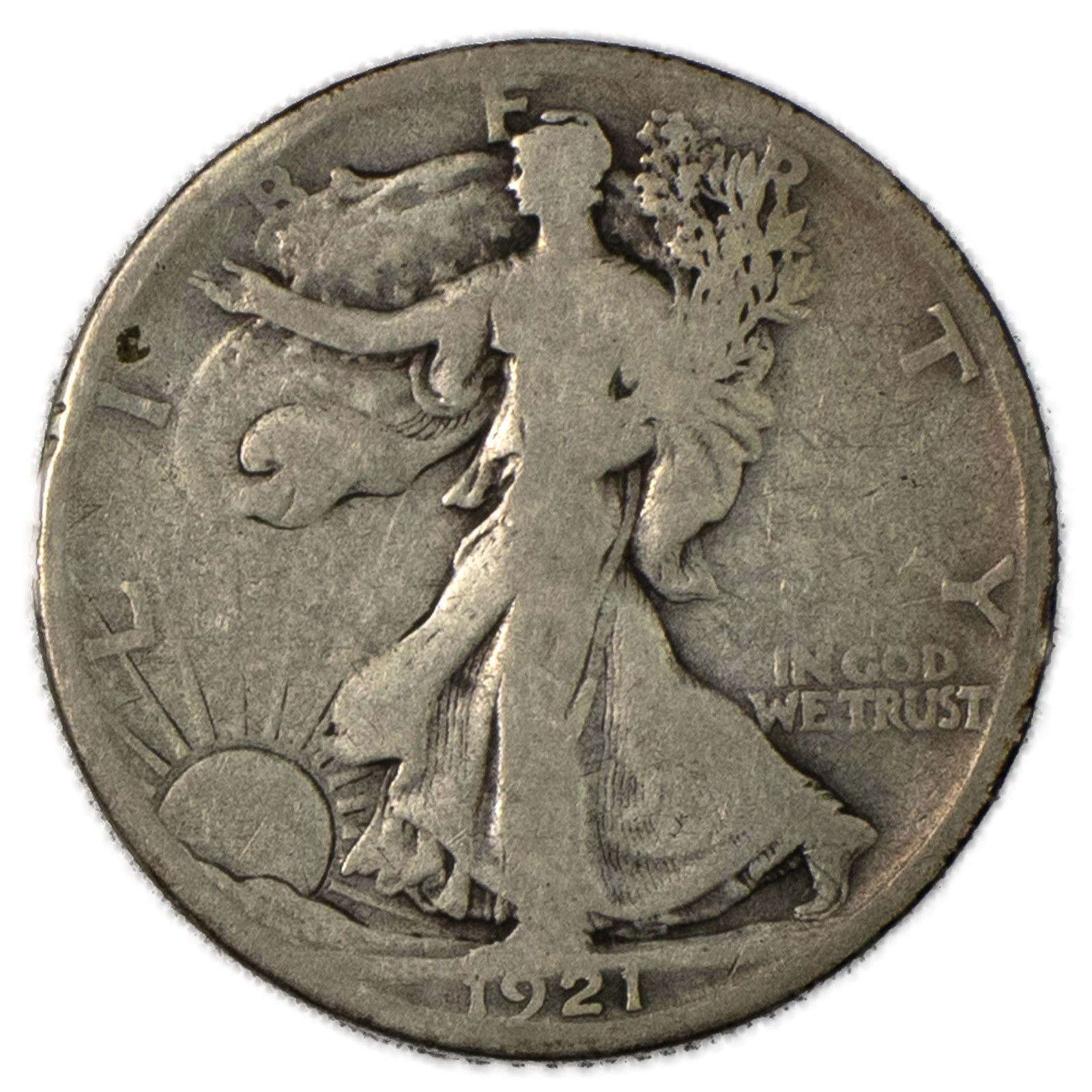 1921 S San Francisco Walking Liberty Silver Half Dollar 50c Very Good VG+