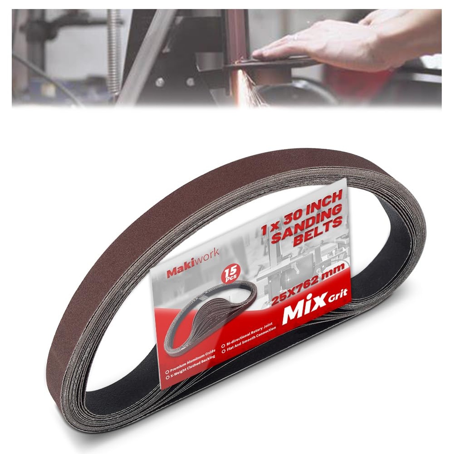 1 x 30 Inch 25 x 762 mm Sanding Belts Set - 15-Pack with 80/120/150/240/400 G...