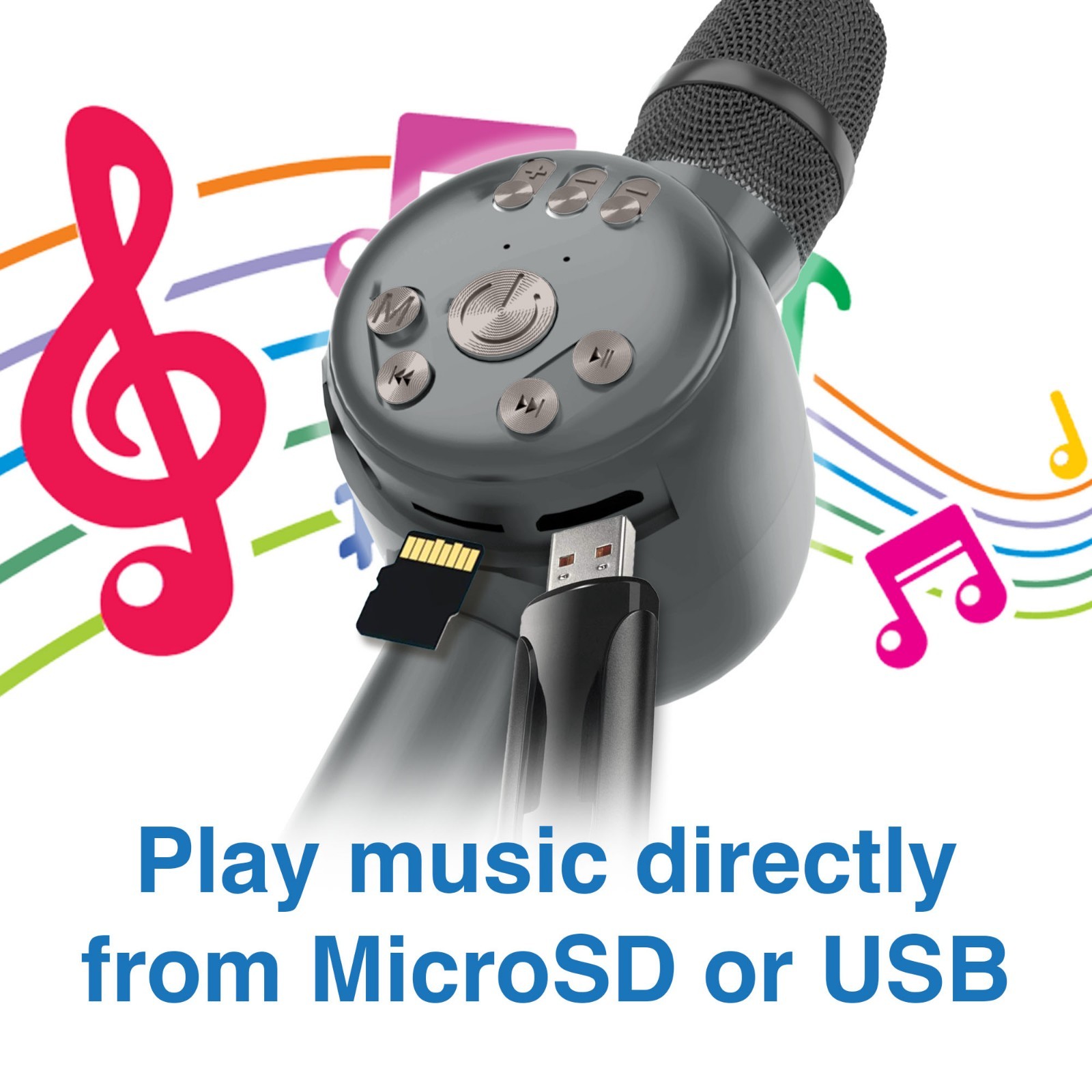 Wireless Karaoke Microphone Silver by Laser with LED Lights and Bluetooth