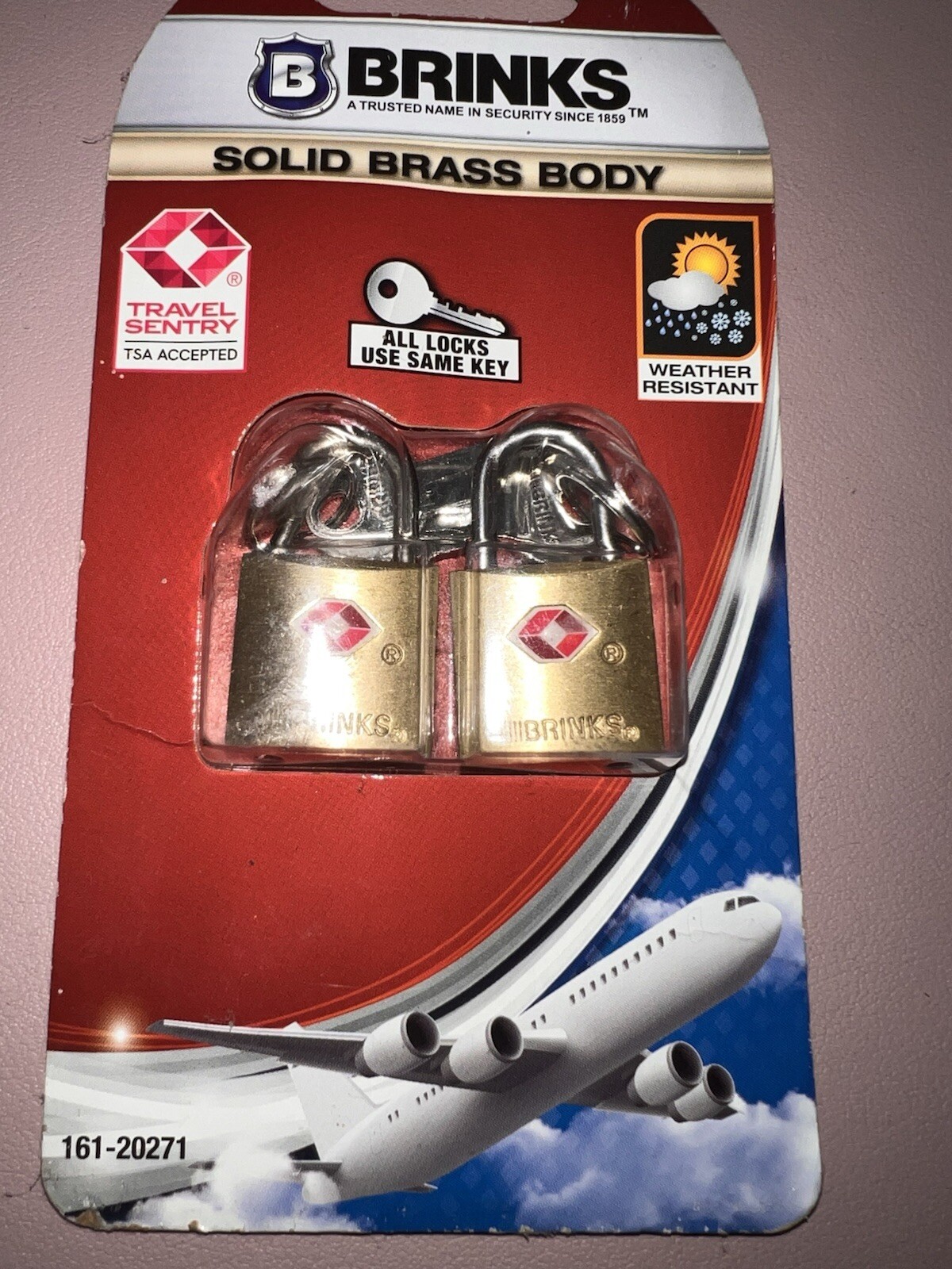 Brinks TSA Solid Brass Travel Padlock, 1/2 inch Shackle, 2 Pack Keyed-Alike