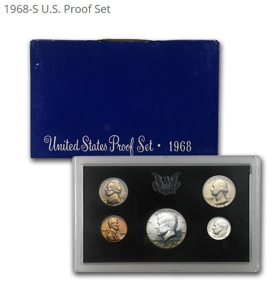 1968-S | US Mint Proof Set | 5 Coins | Original Packaging OGP |