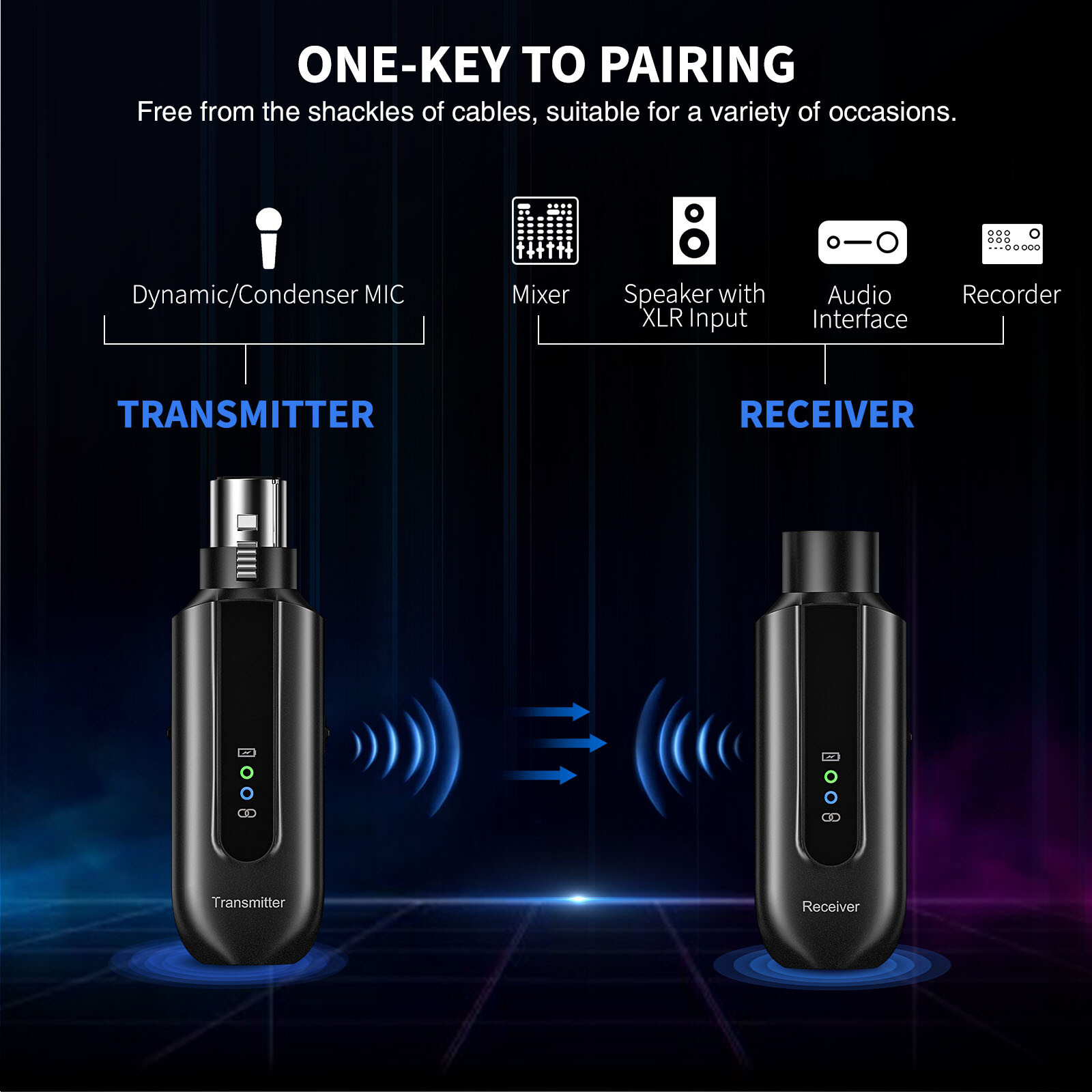 POGOLAB 2.4G XLR Wireless Microphone Transmitter Receiver 48V Phantom Power