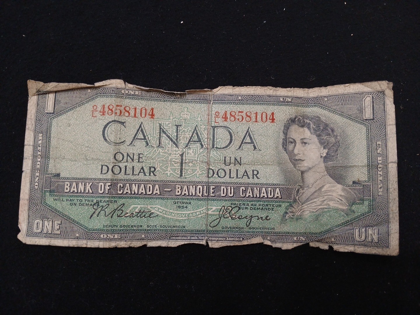 Canadian Dollar 1954 With Queen Elizabeth
