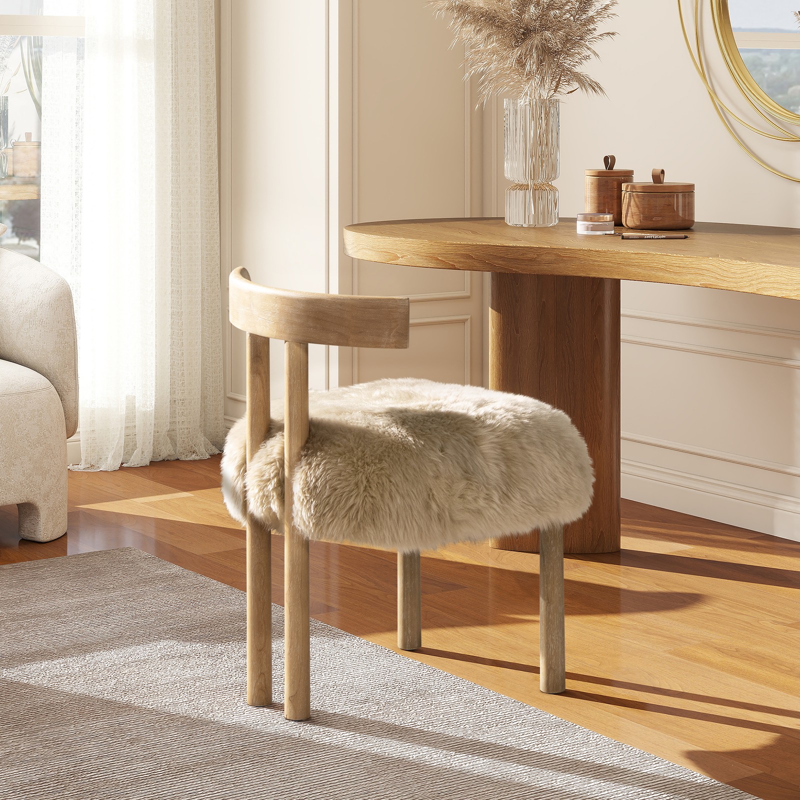Arden 19.5" Genuine Sheepskin Fur Split Back Dining Chair Natural Blonde