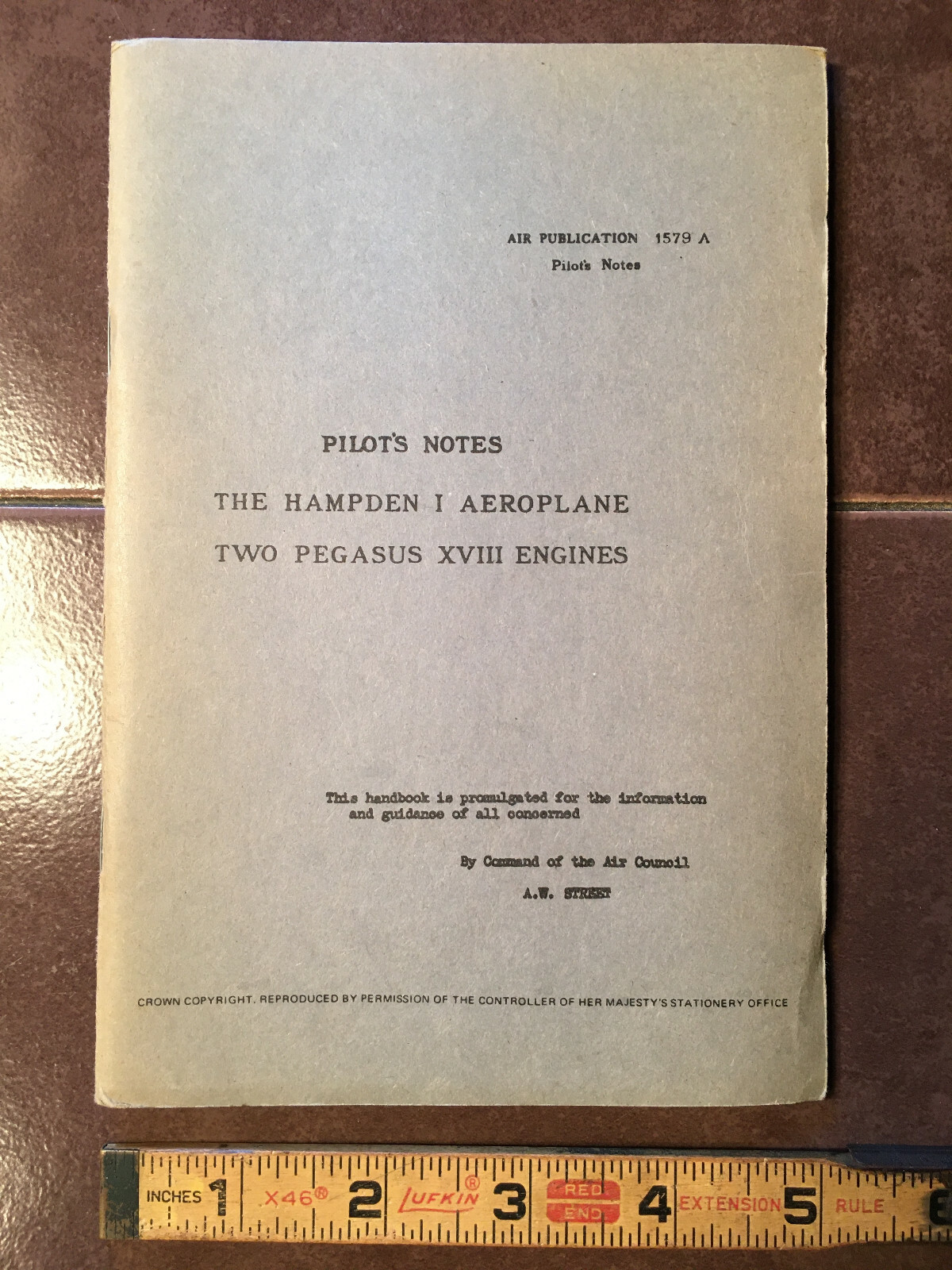 Handley Page Hampden I with Pegasus XVIII Engines Pilots Book, Pilots Notes POH