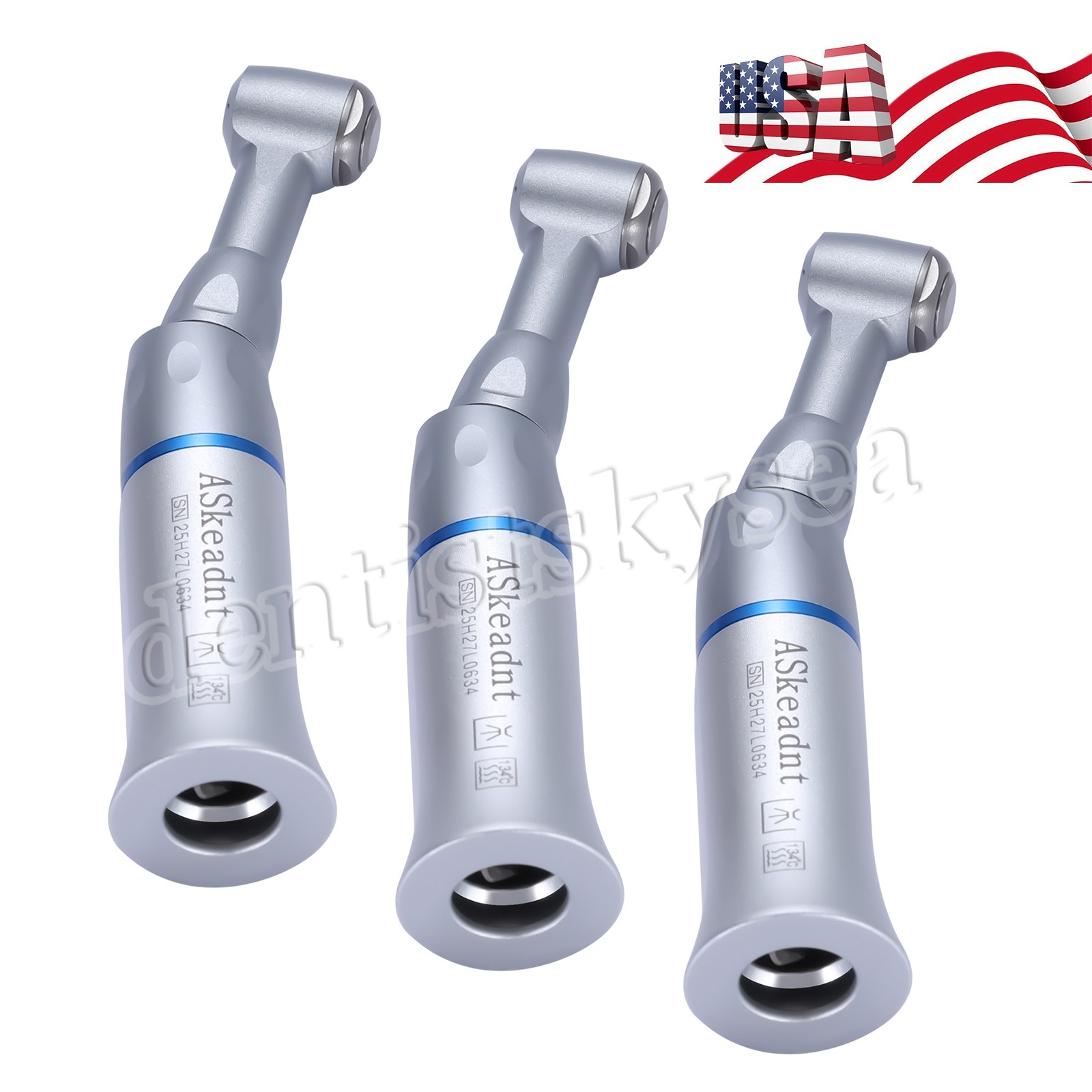 3Pcs Dental  1:1 Low Slow Speed Push Button Contra Angle Handpiece E-type AS
