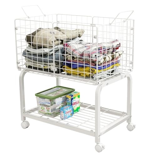 2-Tier Rolling Laundry Basket Cart with Wheels,Bathroom Laundry Hamper Cart