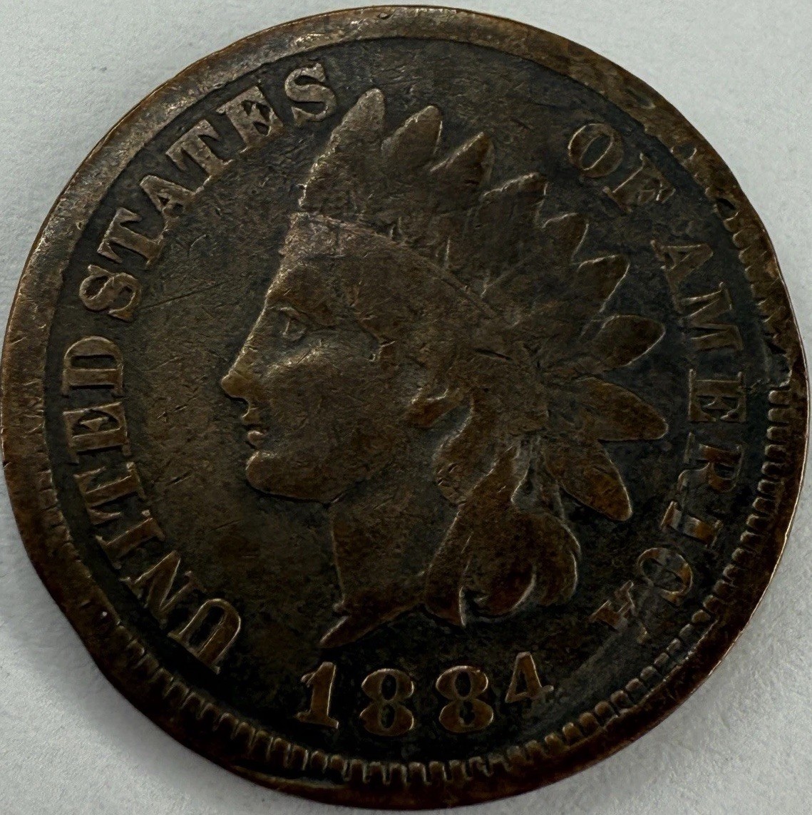 1884 Gouged Indian Head Cent Exact Coin Imaged #IND1245