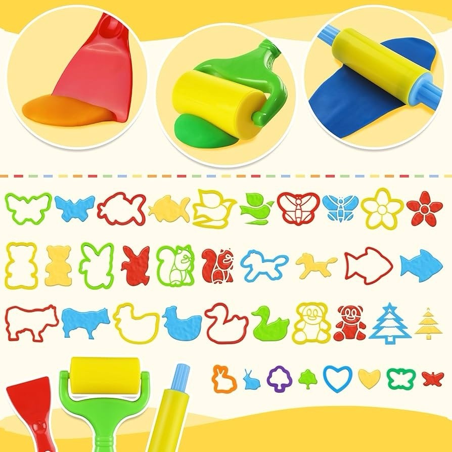 Dough Tools with 40 pcs Plastic Dough Cutters Animal Shapes