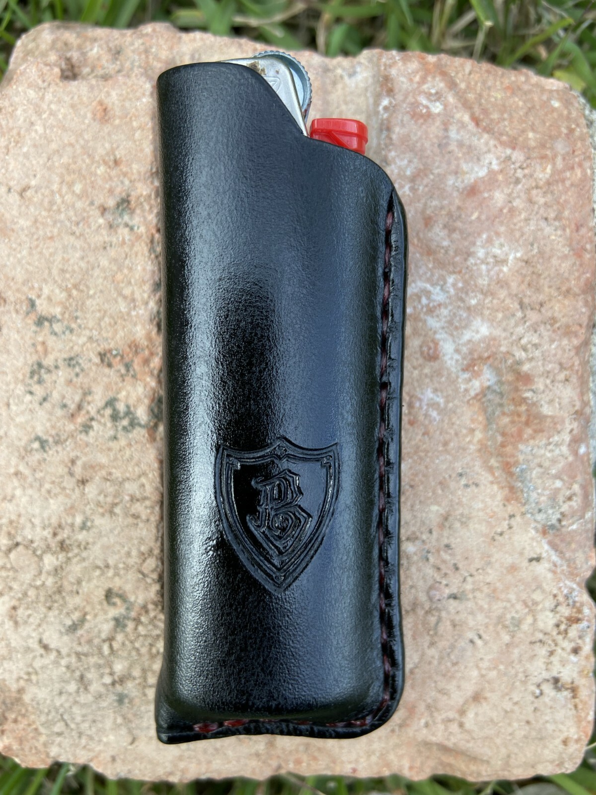 Black Leather BIC Lighter Case with Black Metal Belt Clip