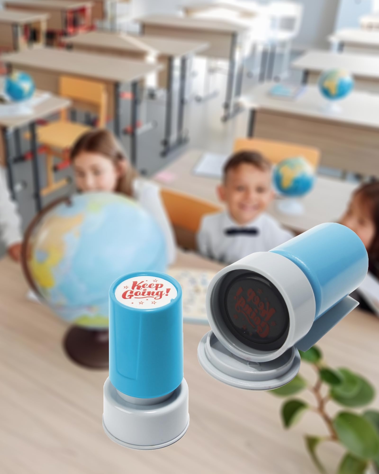 Keep Going' Round Teacher Stamp for Classroom Self-Inking Stamper Red Ink