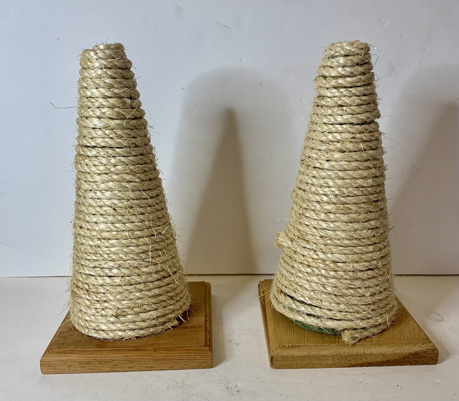 Two Styrofoam Cones 8"X3" Wrapped In Rope & Mounted On Wood Plaques