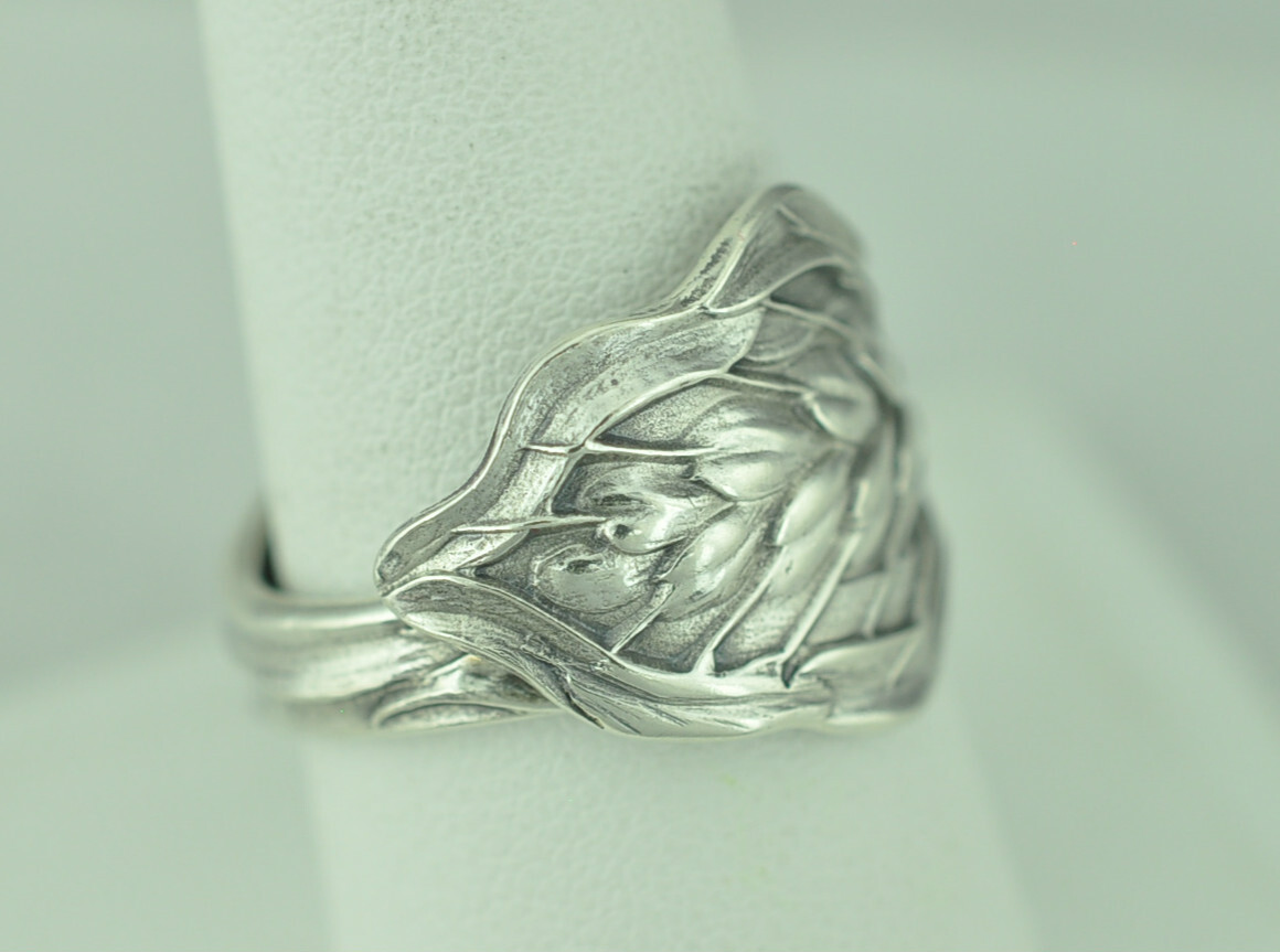 Solid 925 Sterling Silver Wheat Ear Floral Adjustable Spoon Ring