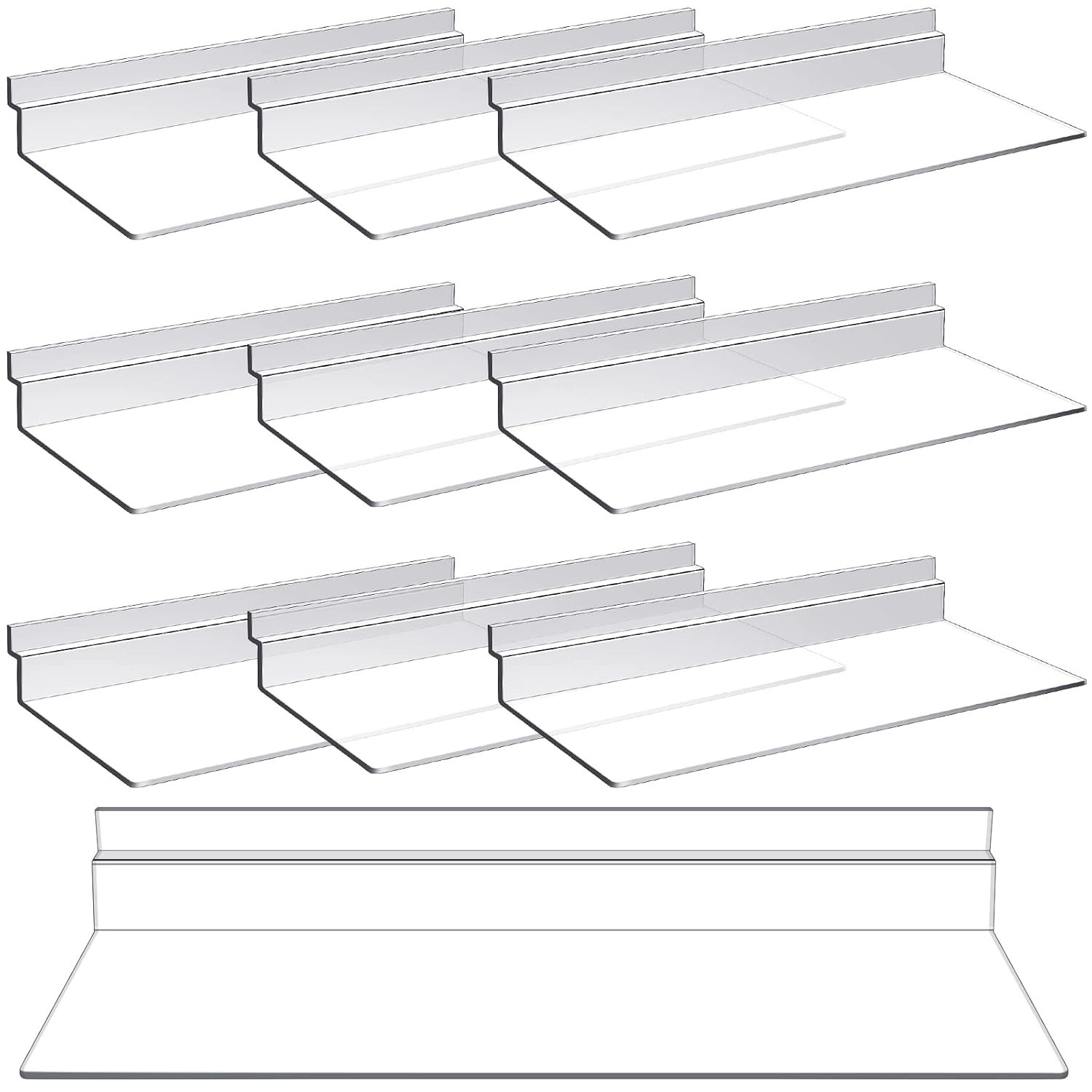 10 Pack 4x10 Inch Clear Slatwall Shelves for Walll Home Shoe Storage Display