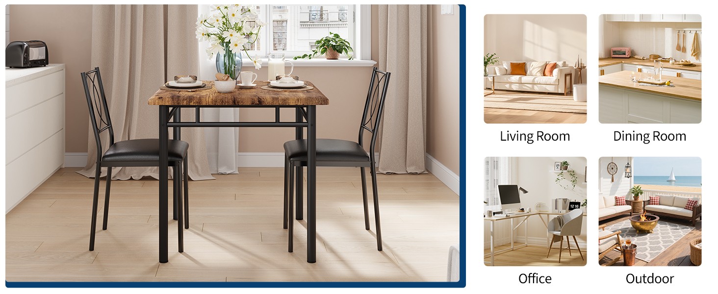Space-Saving Dining Table Set for 2 – 3-Piece Farmhouse Wooden Table &