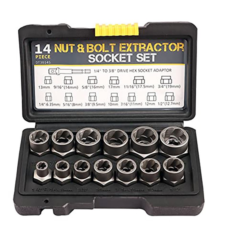 Impact Nut & Bolt Remover Set 3/8" Bolt Extractor Tool Socket Kit With Case 14pc
