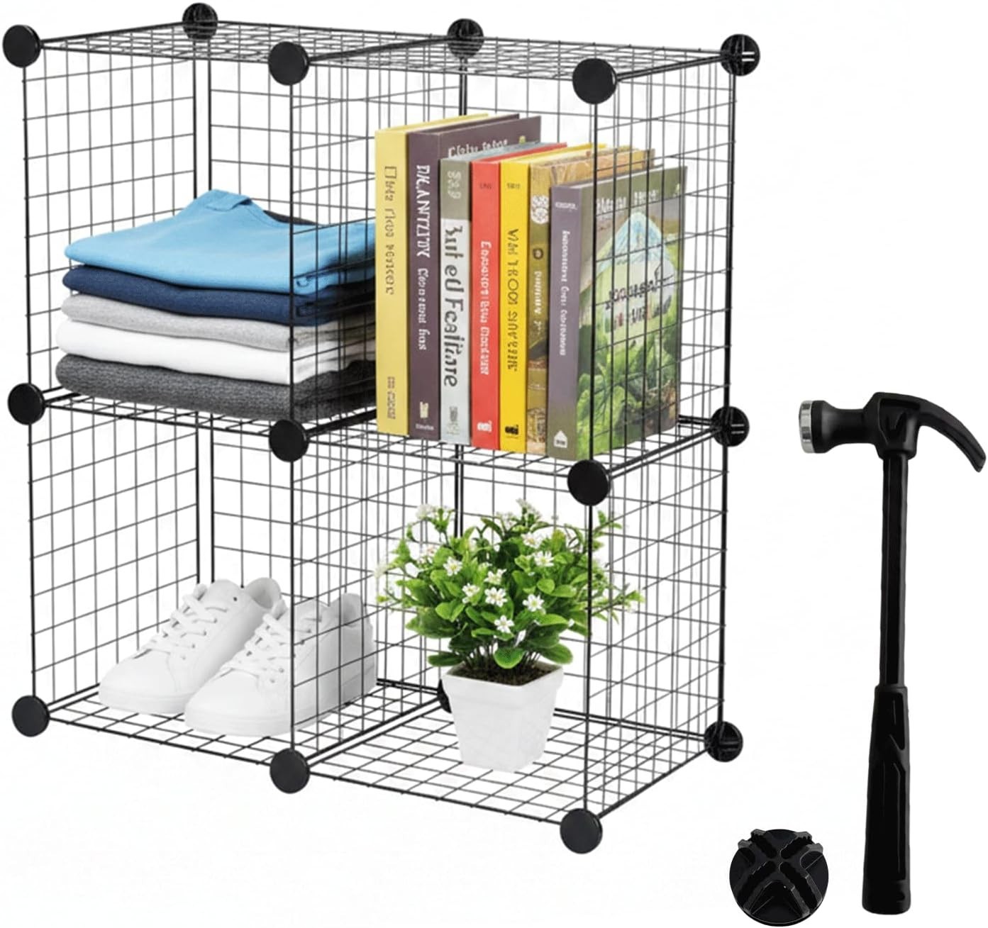Cube Storage Organizer 4 - Wire Grid Closet and Shelves, Stackable Storage Bin