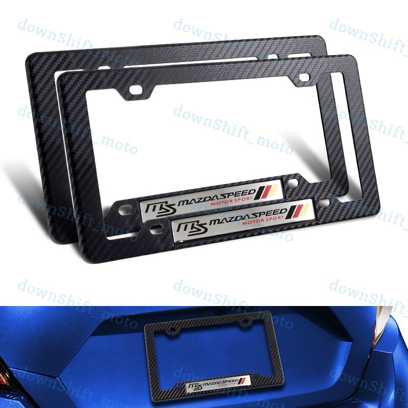 2 PC MazdaSpeed Car Emblem w/ Carbon Look ABS License Plate Frame For Mazda 3 6