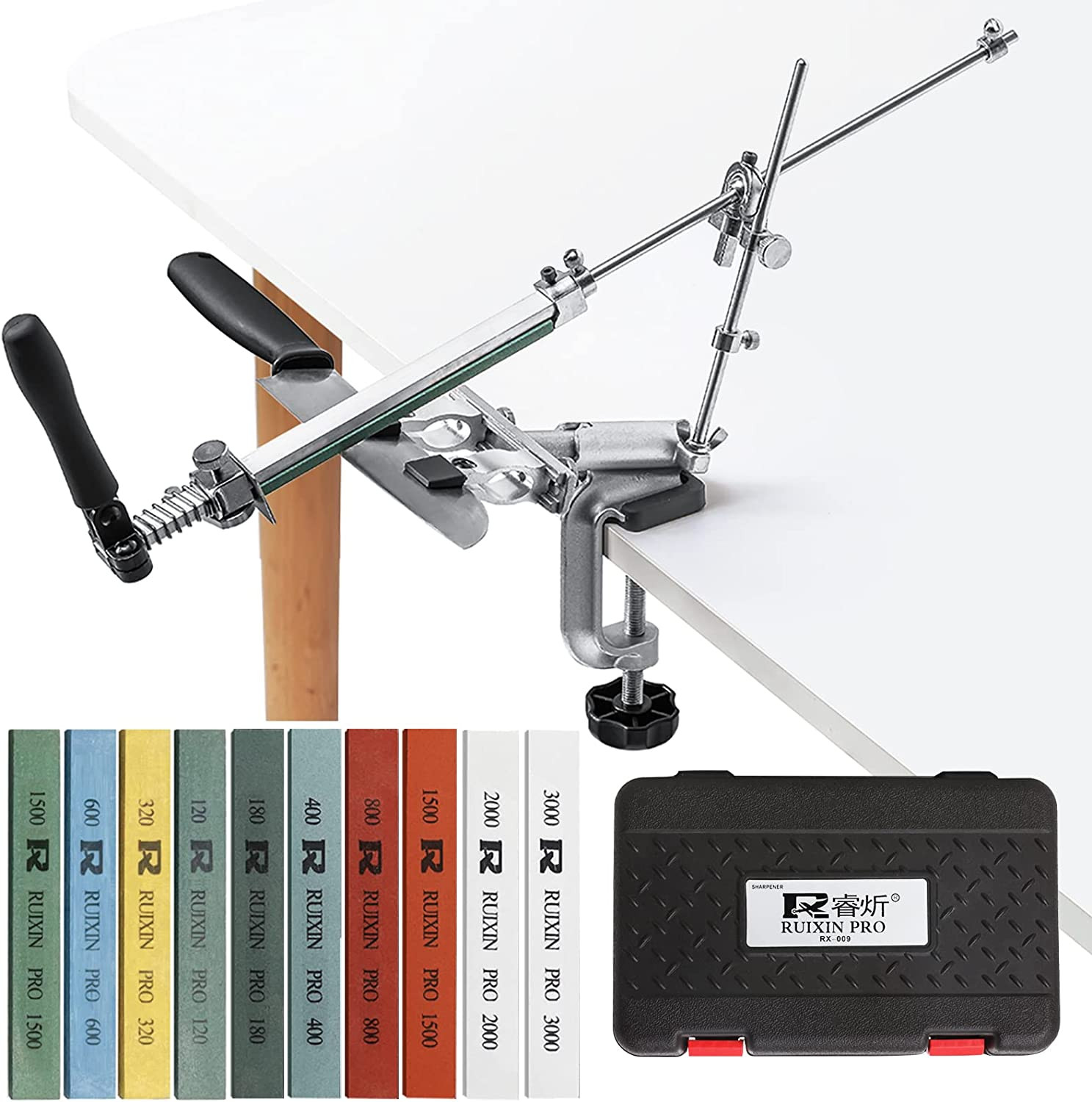 RUIXIN PRO RX-009 Professional Knife Sharpener with 10 Whetstones, 360° Rotation