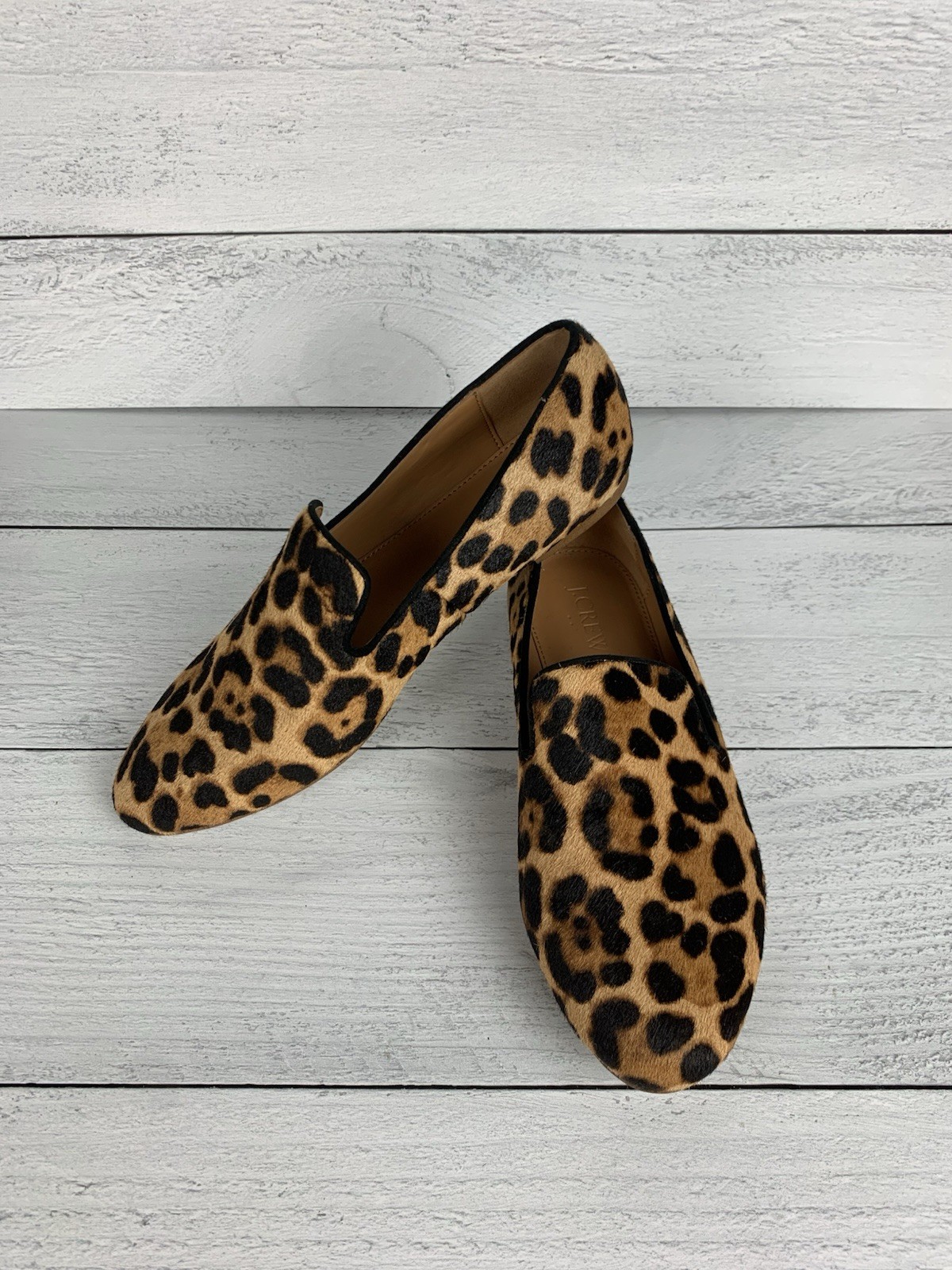 J.Crew Shoes Women's 6.5 Black Brown Leopard Print Calf Hair Flats Shoes Loafer