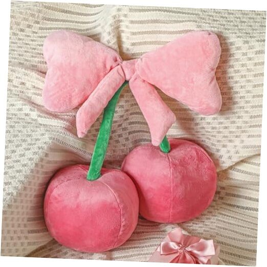 Bow Pillow Cherry Throw Pillow Aesthetic Cute Coquette Room Decor Small Pink