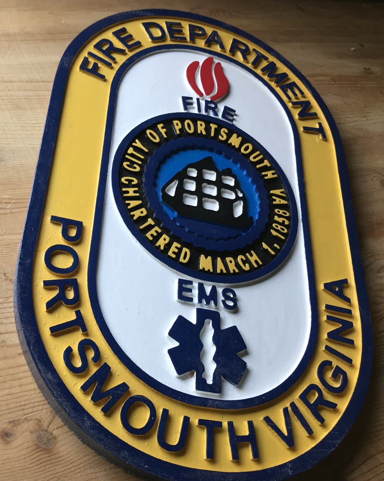 Fire Department Portsmouth 3D routed wood patch sign plaque Custom