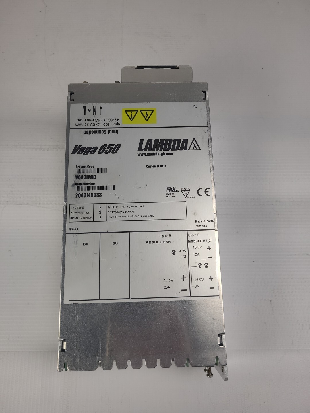TDK-Lambda Vega 650 V603RWD Multiple Output Modular Power Supply (24V/25A)