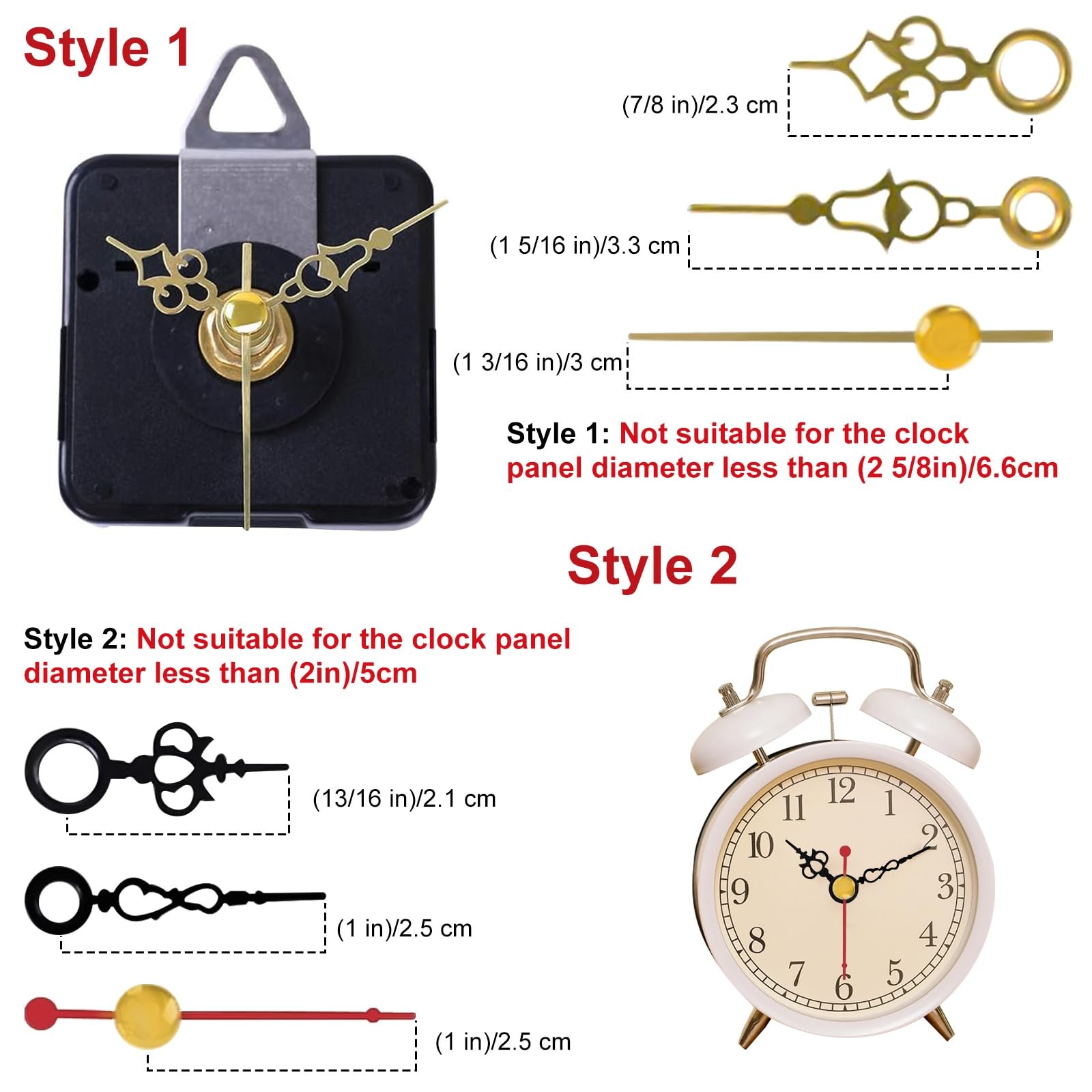 EMOON 3-Piece Silent Clock Mechanism Kit with 8 Pairs of Black, Gold, Red