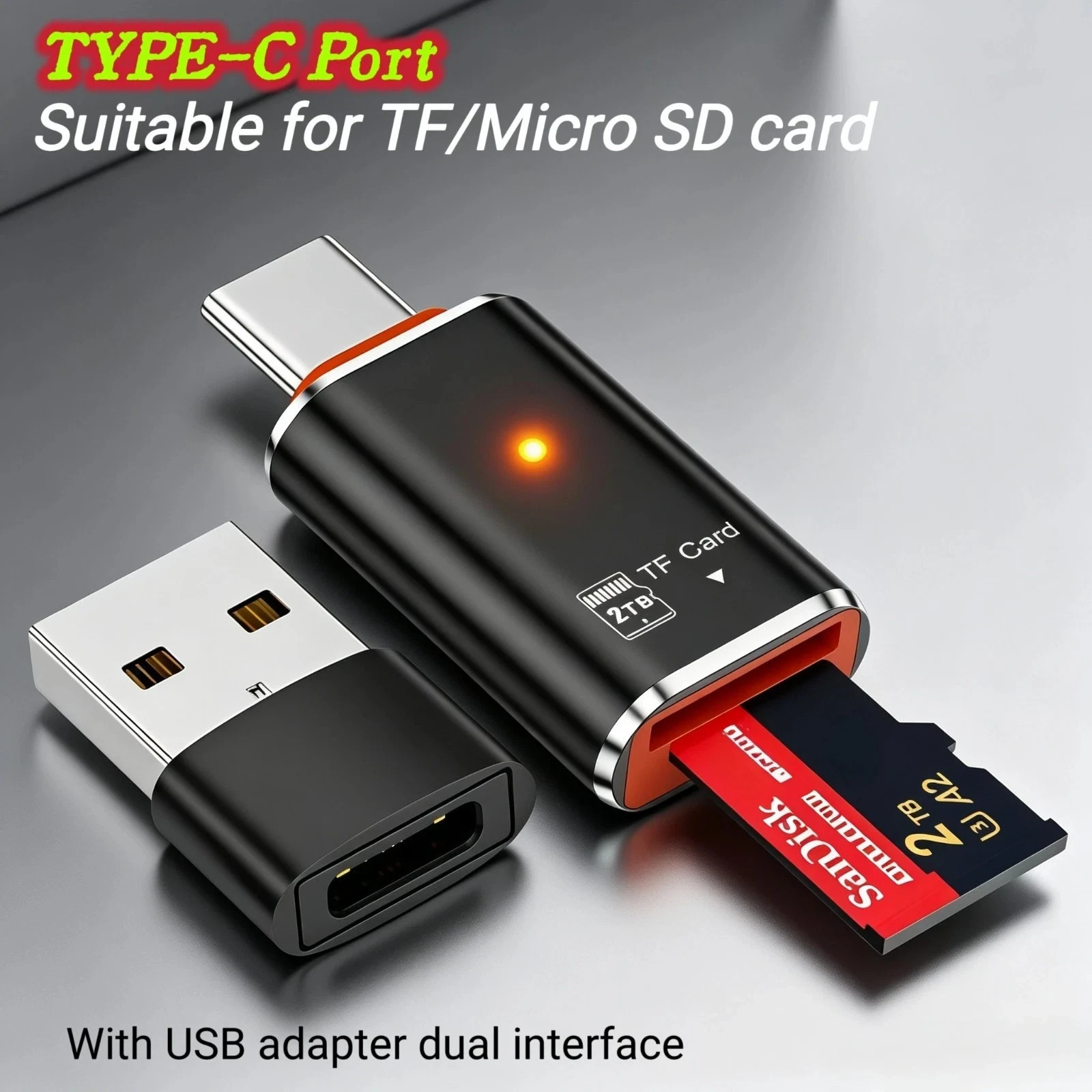 USB C SD TF Card Reader Adapter Memory Card Reader Supports Up to 2TB