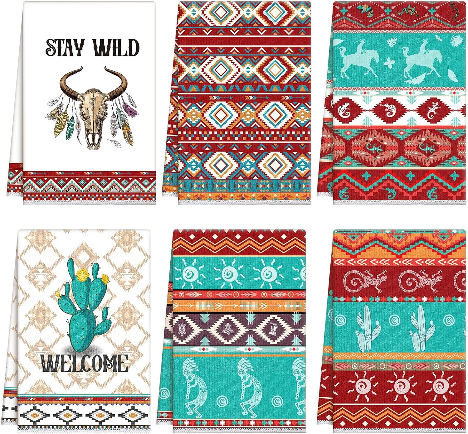 Kajaia 6 Pcs Aztec Theme Kitchen Towels Southwestern Microfiber Dish Hand Tea Ba