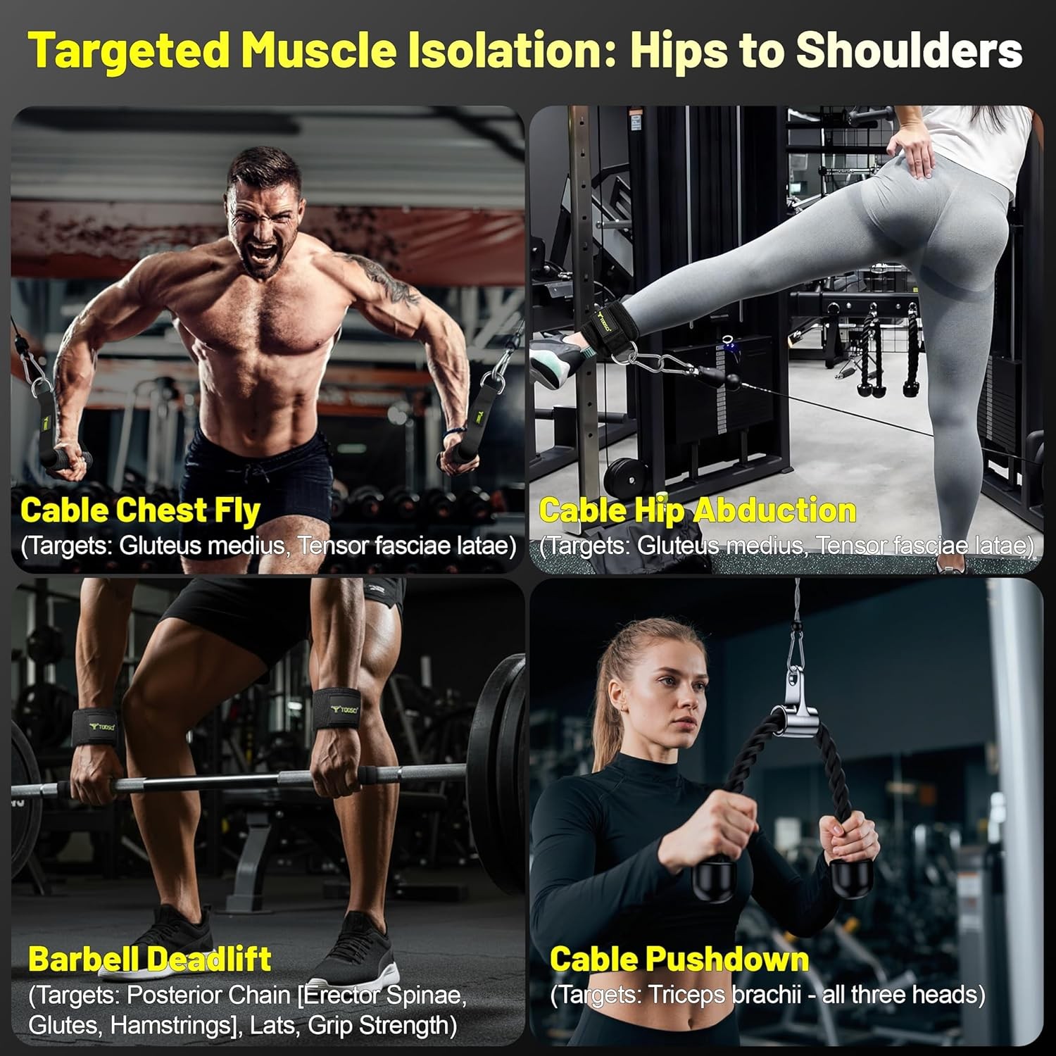 Cable Attachments for Gym, LAT Pulldown & Cable Machine Attachment Set: V-Shaped