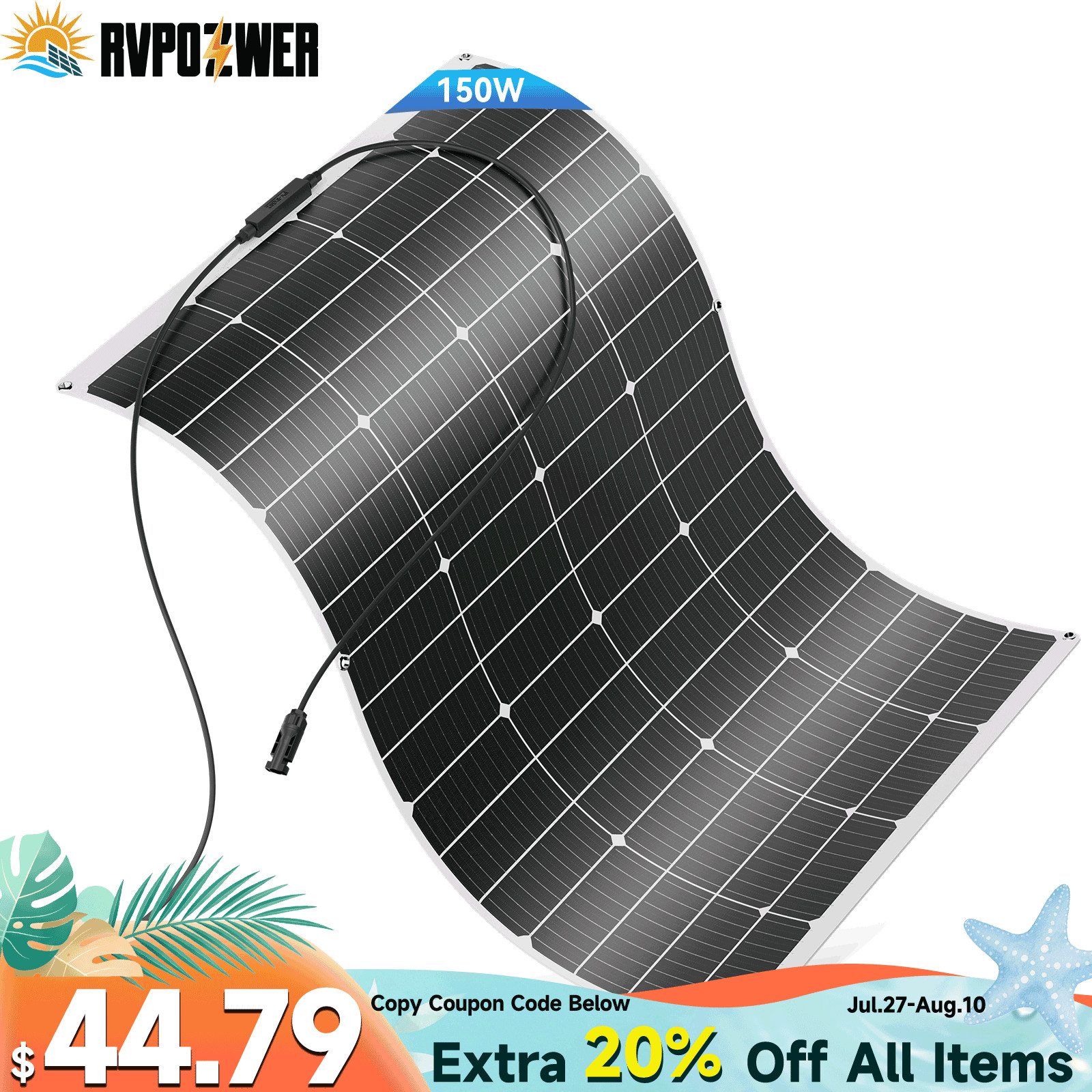 150Watt Flexible Mono Solar Panel 12V Volt Car Boat RV Home Rooftop Camping Roof