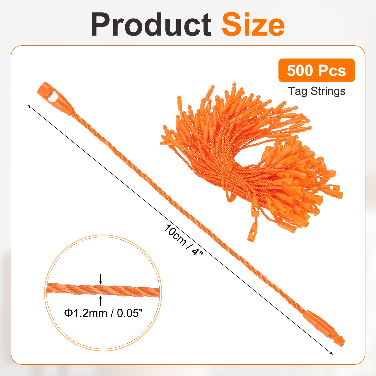 500 Pcs Polyester Hang Tag String 4" Snap Lock Pins Loop Fastener, Orange