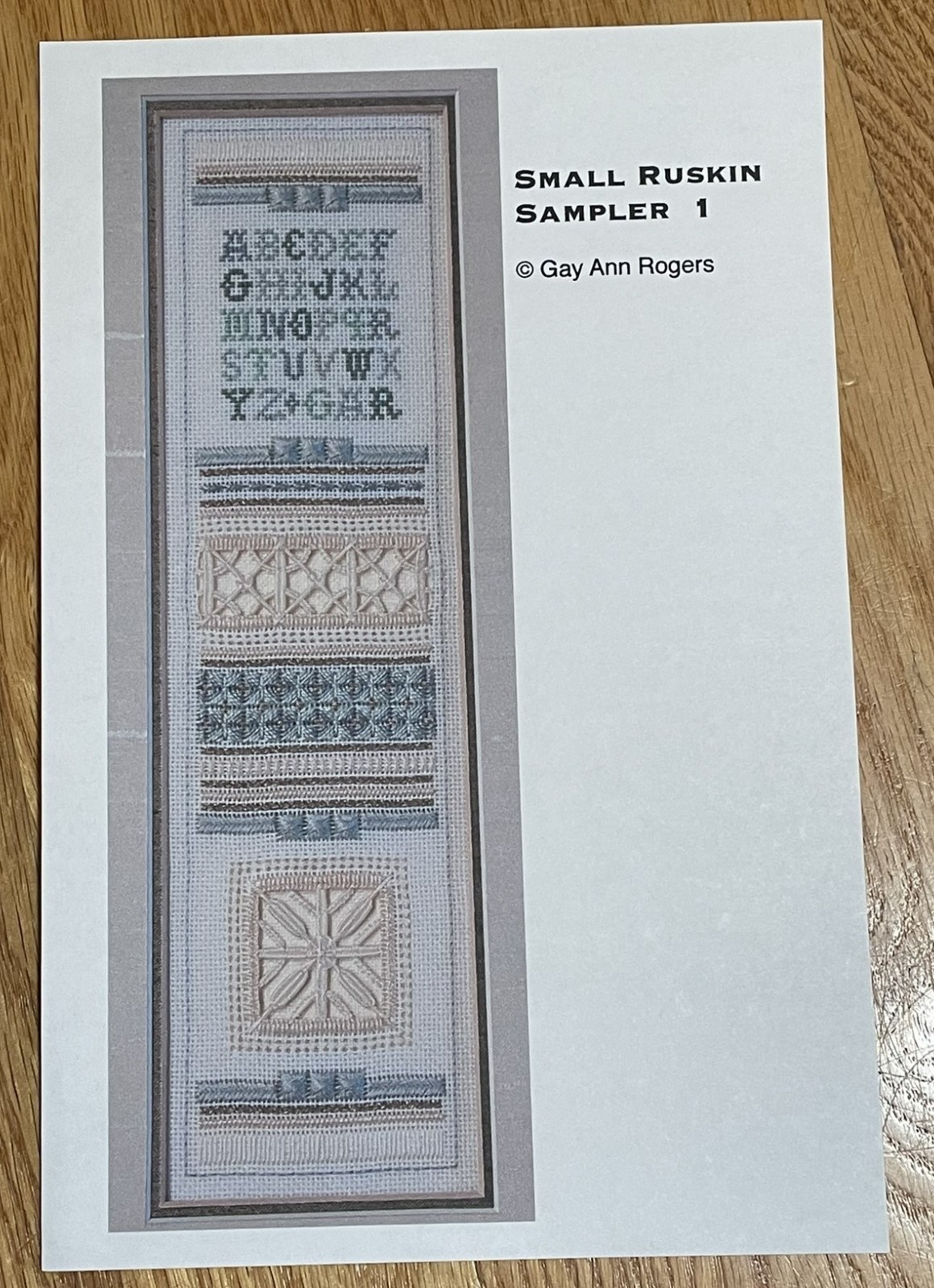 Gay Ann Rogers Small Ruskin Sampler 1 needlepoint pattern only