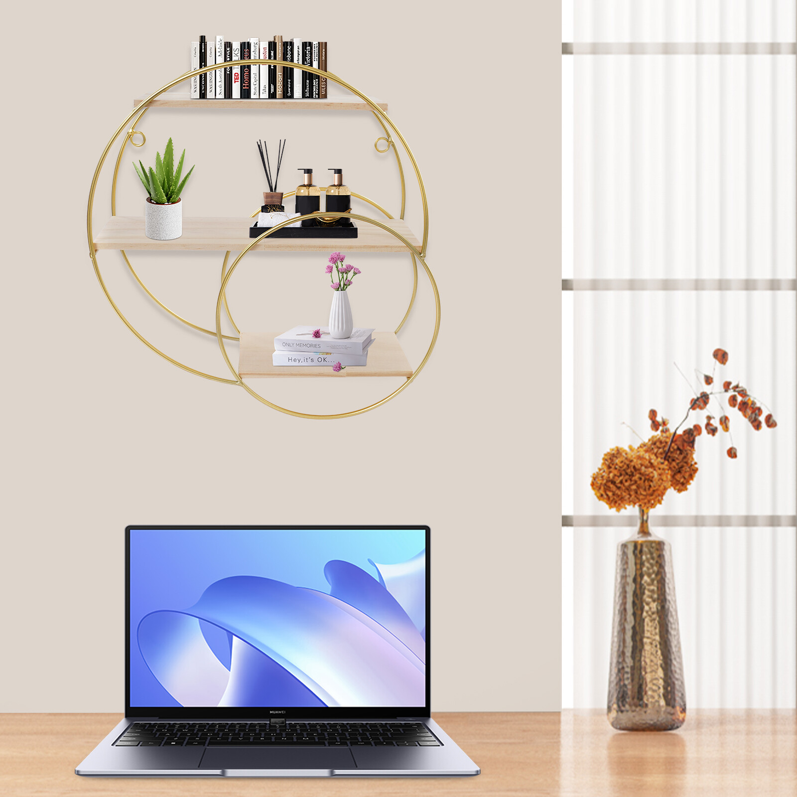 Wall Mounted Circular Storage Rack 10 x 33cm Shelf, 3-tier Storage Display Rack