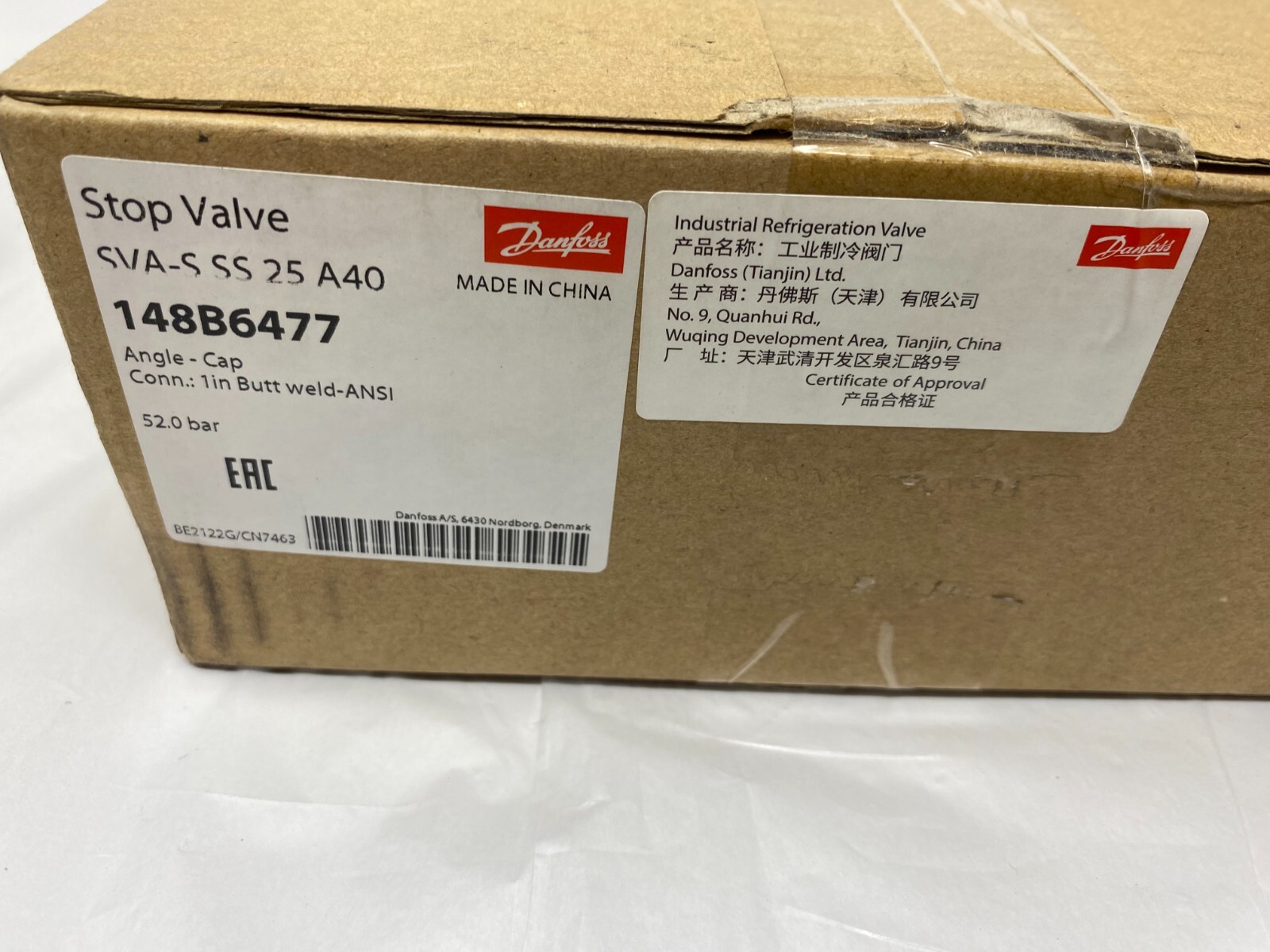 Danfoss 148B6477 Refrigeration Shutoff Valve SVA-S SS 25 A40 1" Butt Weld 52-Bar
