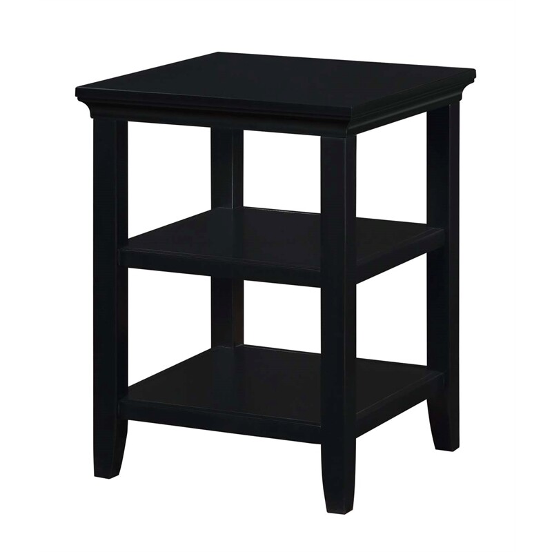 Pemberly Row Modern Square End 3 Tier Table in Black Wood Finish