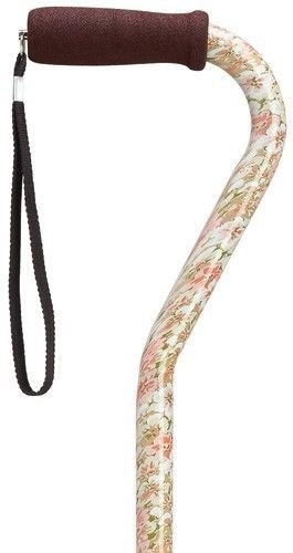 ADJUSTABLE OFFSET HANDLE SOFT PINK FLORAL LADIES WALKING CANE CANES