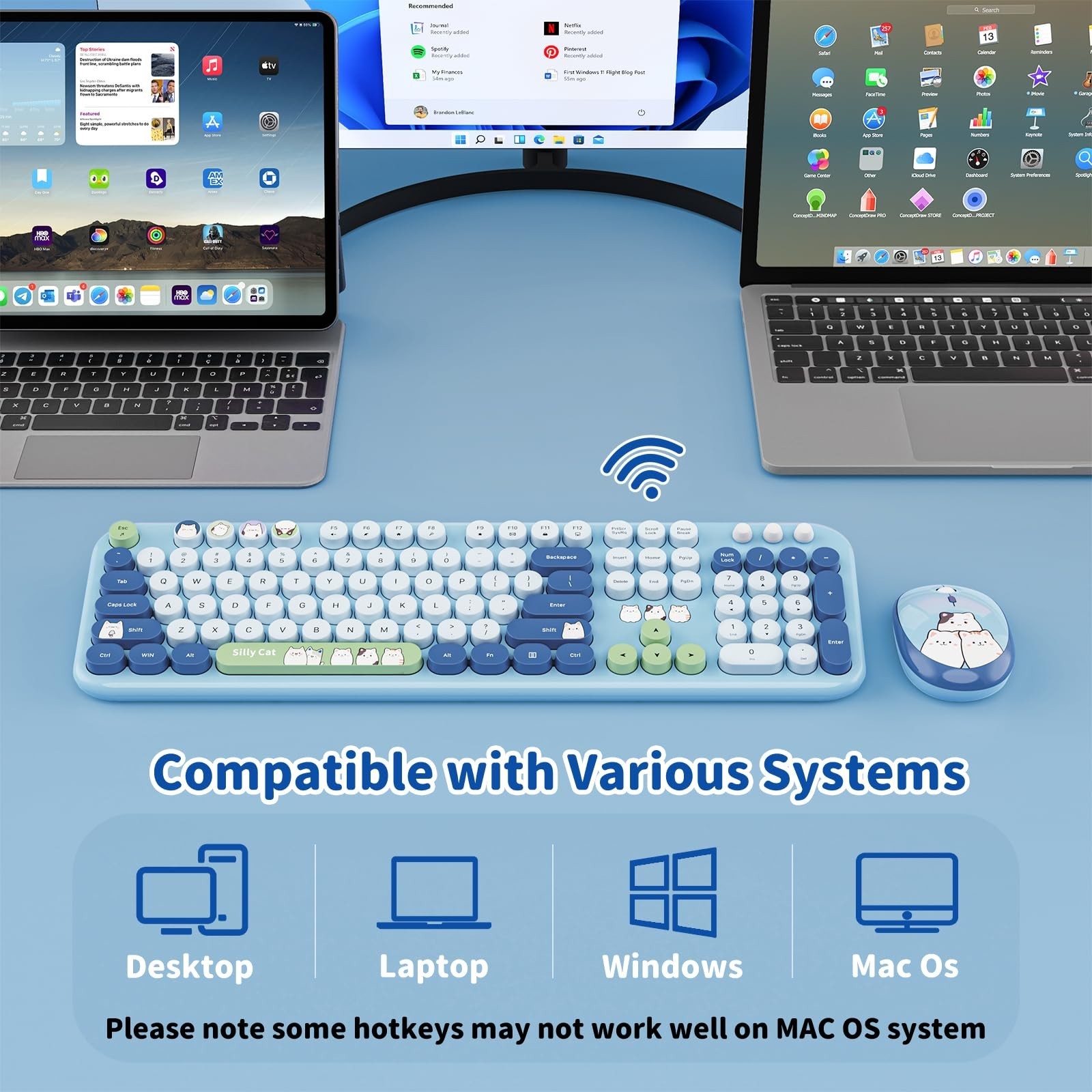 Wireless Keyboard and Mouse Combo, 2.4GHZ Typewriter Retro Full Size Keyboard...