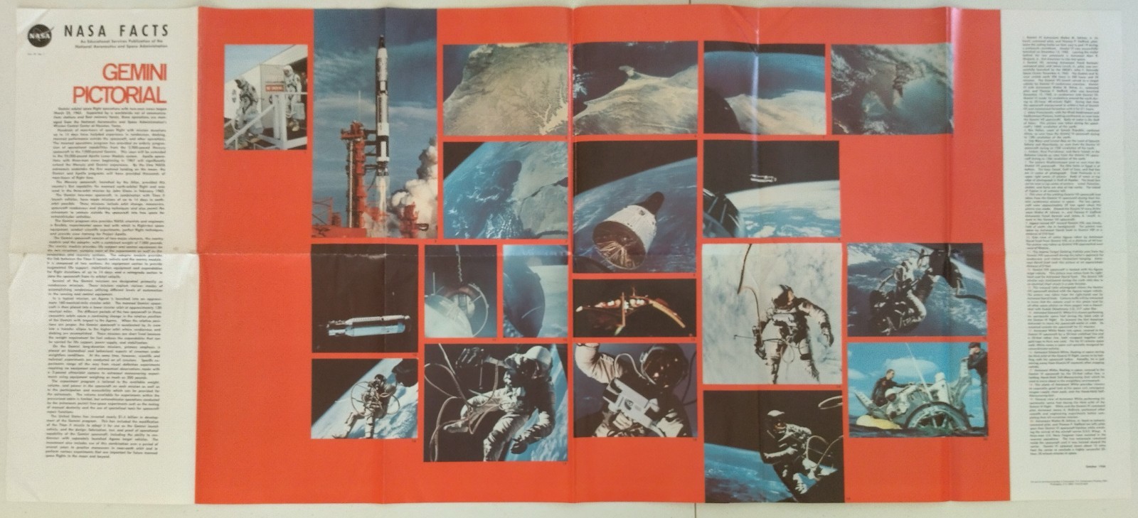 "Gemini Pictorial"- NASA Vol. IV, No. 1- Vintage NASA Facts Poster- October 1966