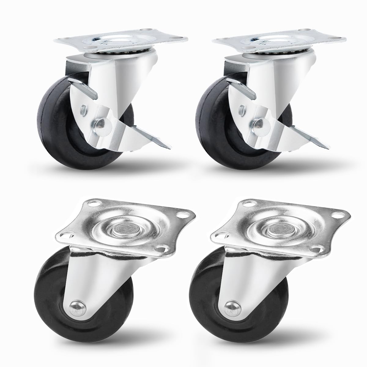 Heavy Duty 2 Inch Swivel Caster Wheels Set 4 Rubber Casters for Cart Furniture