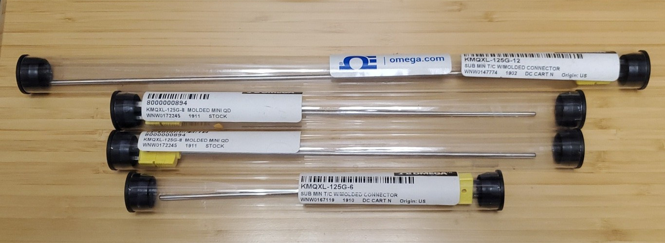 Qty 4 KMQXL-125G Omegaclad Type K Thermocouple 1/8 in dia,  6 in, 8 in, 12 in lg