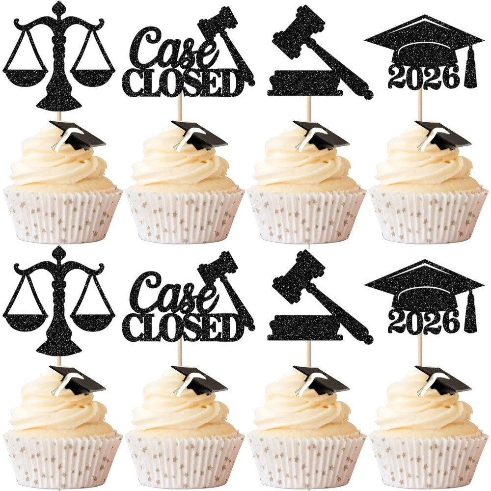 24 Pack Law School Graduation Cupcake Toppers Glitter Class of 2024 Grad