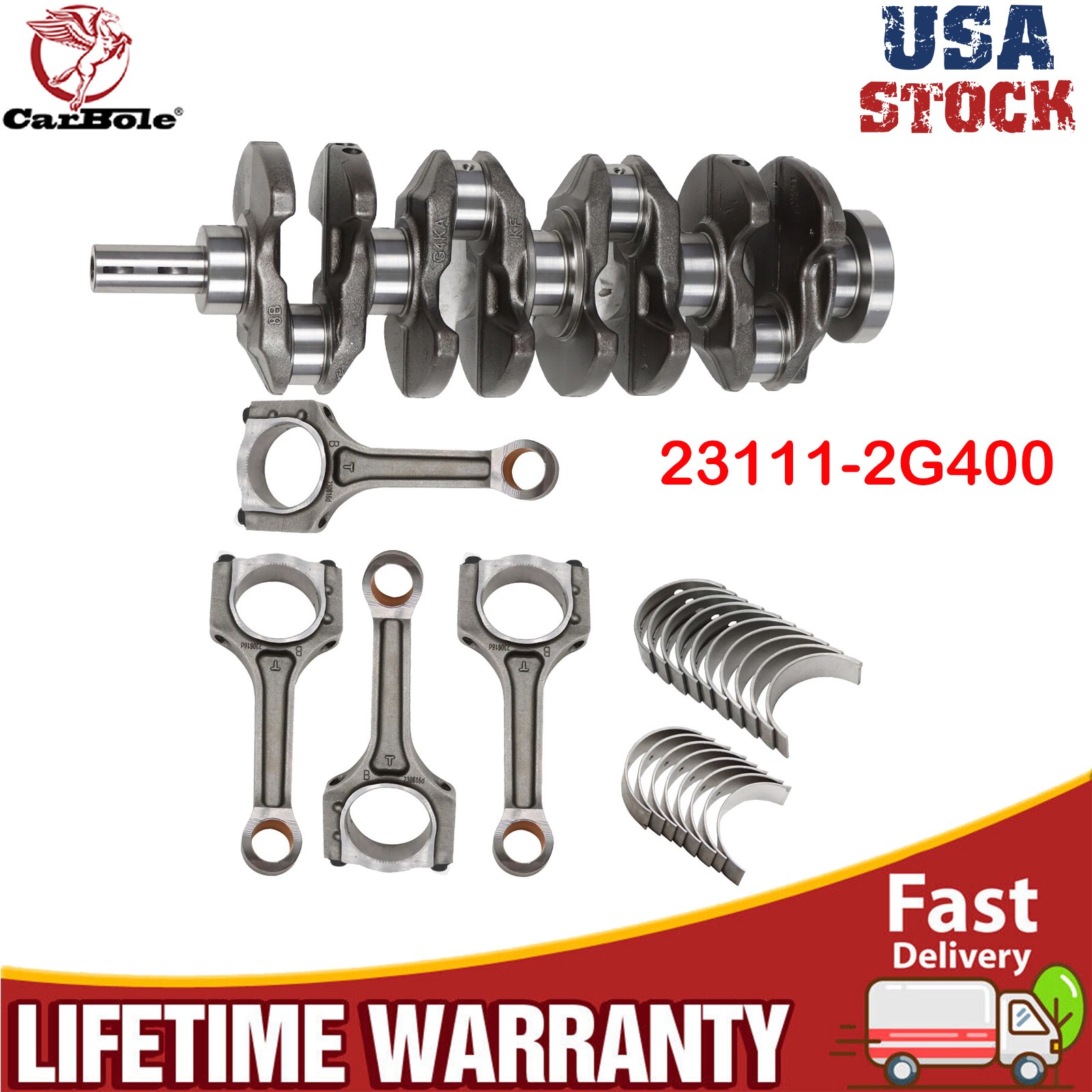 Crankshaft + ConRod + Main Rod Bearings for Hyundai Sonata Kia Optima 2.0L Turbo