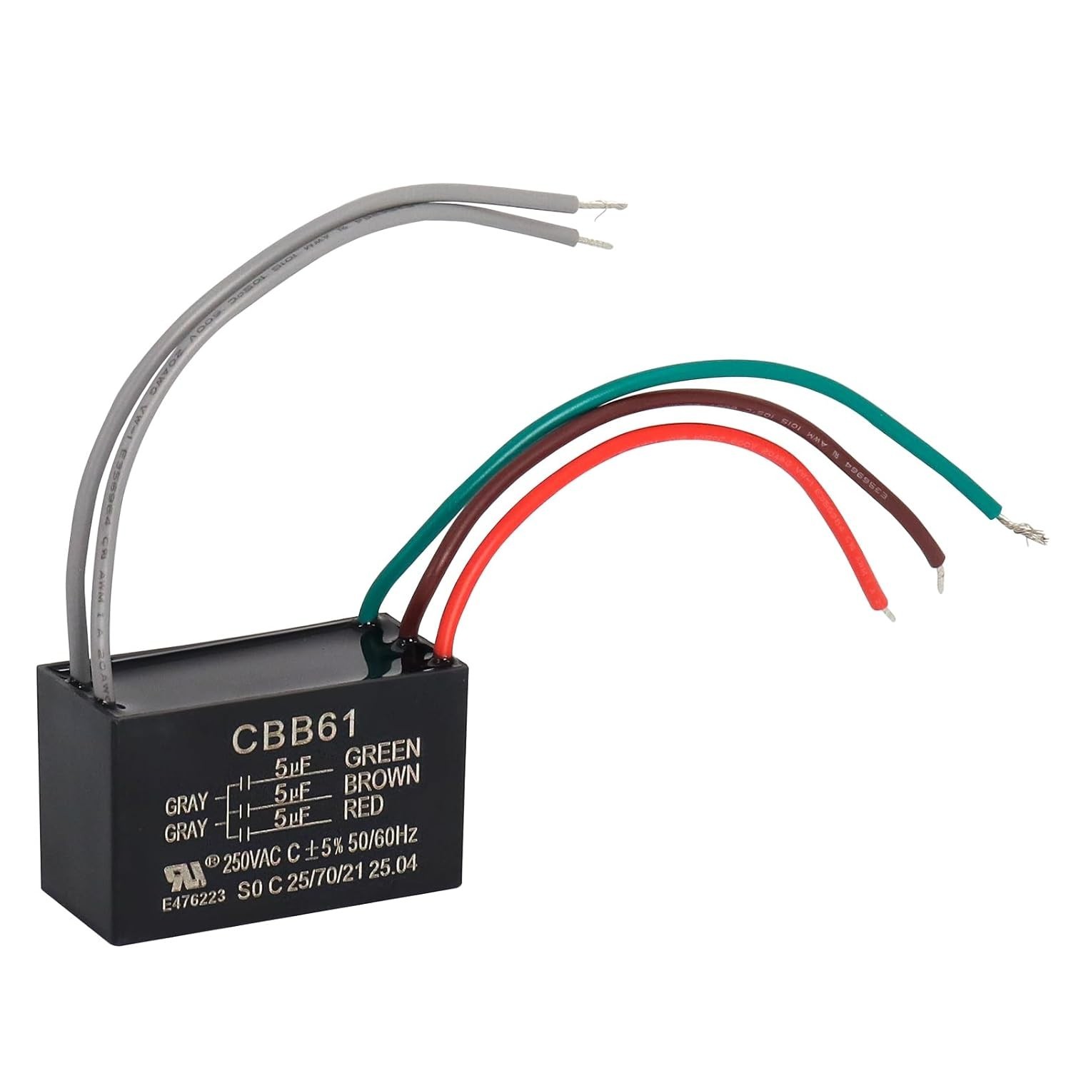 Reliable 5 Wire Ceiling Fan Capacitor 5+5+5uf, 70°C Rated for Durability