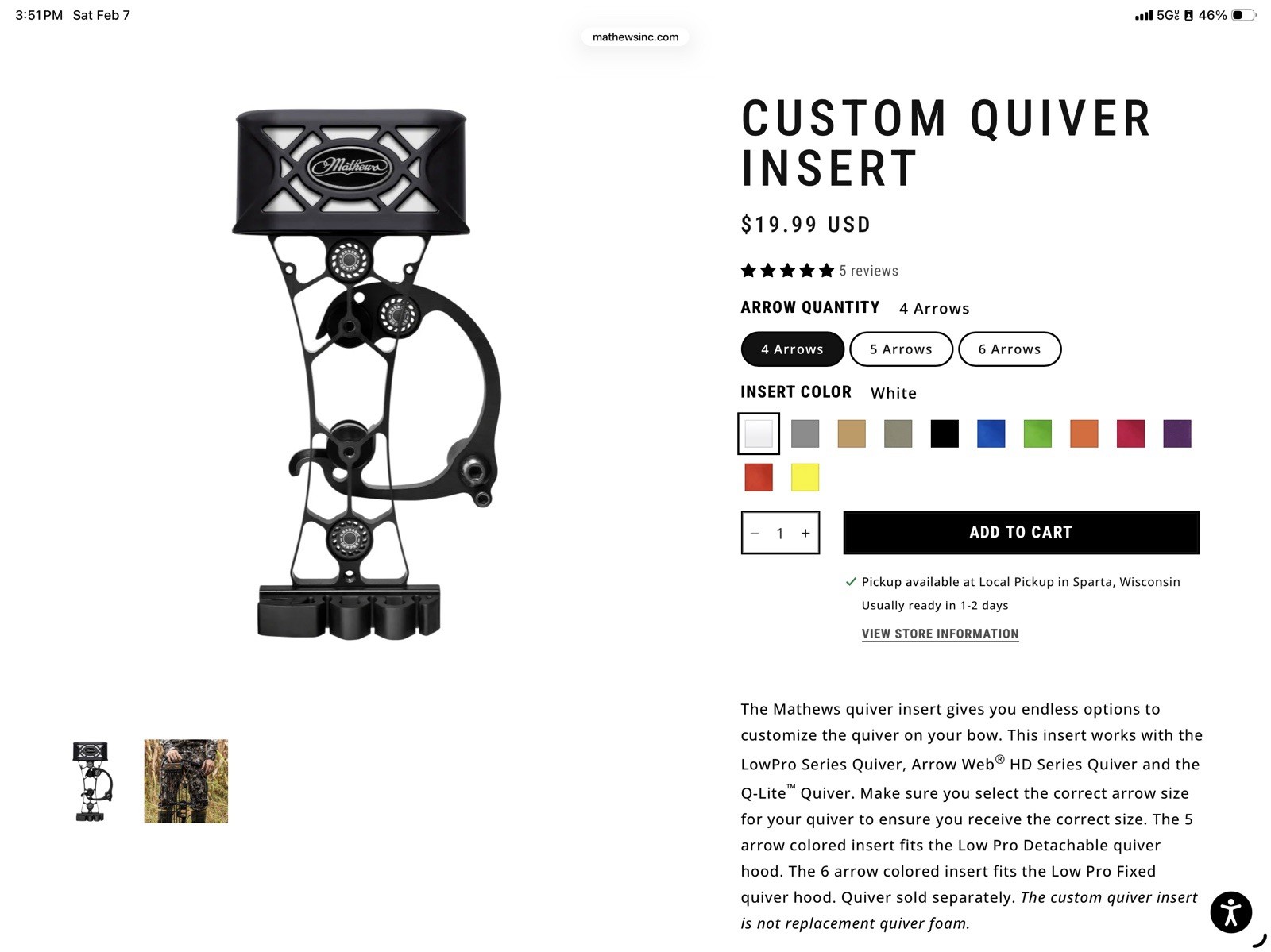 Mathews Low Profile 4 Arrow Quiver Insert White