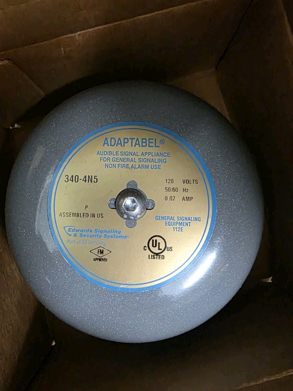 Vintage Edwards Adaptabel 340-4N5 120V New Schoolhouse Bell Alarm 50 / 60 Hz NoS