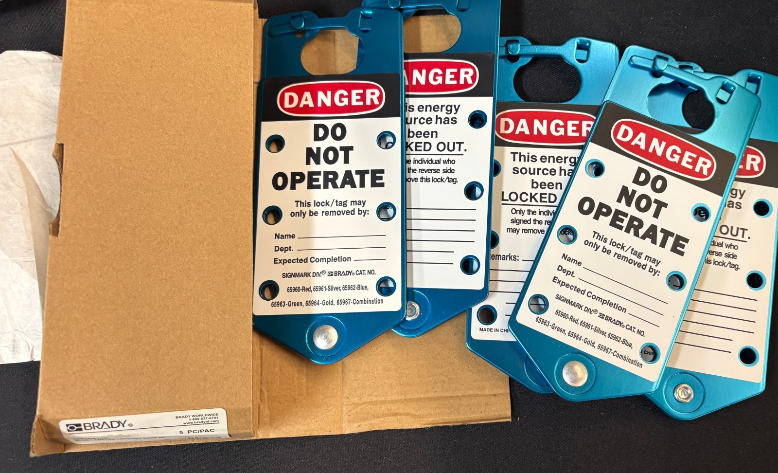 Brady Anodized Aluminum Labeled Lockout Hasp 65972 Blue (Pack of 5) New